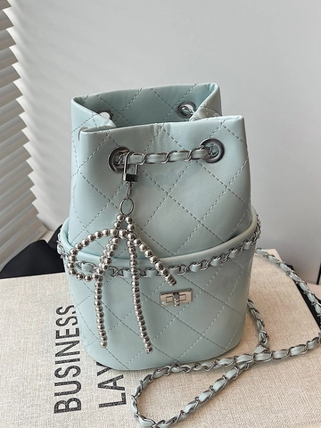 Sac Seau Matelassé en Losange pour Femmes en Cuir PU Style Coréen Avec Bandoulière Chaîne Pendentif Noeud Sac à Bandoulière