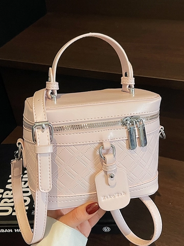 Borsa a Scatola Trapuntata a Rombi alla Moda per Donna Elegante Borsa a Mano in Pelle PU Con Doppia Cerniera Argento Tracolla