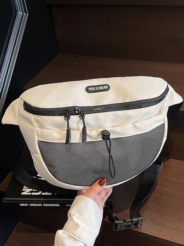 Urban Minimalist Canvas Chest Bag For Women Men Color Block Mesh Crossbody Bag Daily Sport Travel Casual Versatile Sling Bag