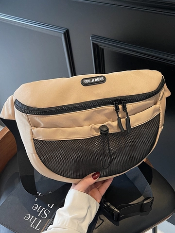 Urban Minimalist Canvas Chest Bag For Women Men Color Block Mesh Crossbody Bag Daily Sport Travel Casual Versatile Sling Bag