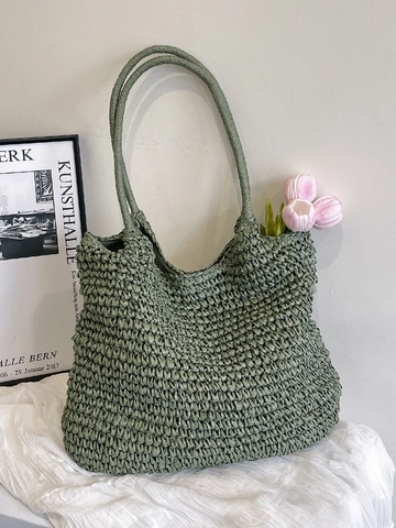 Women's Large Capacity Straw Woven Tote Bag Minimalist Holiday Style Casual Shoulder Bag For Summer Beach Vacation Gift