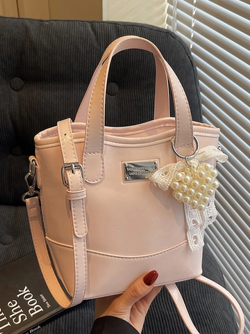 Bolso Bombonera de Cuero PU para Mujer con Colgante de Corazón de Perla Artificial Cinta de Encaje Estilo Coreano Bolso de Hombro Diario