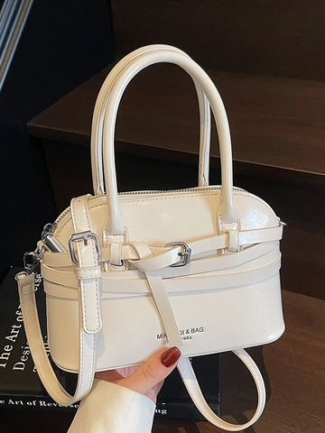 Minimalistische Damen Muschel Umhängetasche PU Leder Gürtel Dekoration Henkeltasche Elegante Pendler Mode Handtasche