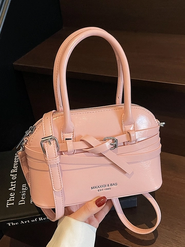 Minimalistische Damen Muschel Umhängetasche PU Leder Gürtel Dekoration Henkeltasche Elegante Pendler Mode Handtasche