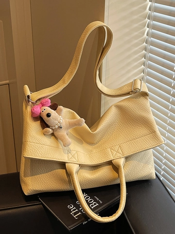 Bolso de Mano de Cuero PU con Grano de Lichi para Mujer Gran Capacidad Minimalista Estilo Coreano Bolso Bandoulière