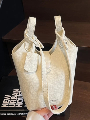 Borsa a Secchiello da Donna in Pelle PU Minimalista Coreana Motivo Litchi Borsa a Tracolla Pendolare Borsa a Spalla Versatile Casual