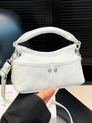 Mini Bolso Bandolera de Lona Denim para Mujer Bolso de Mano Casual Ligero Pequeño Color Sólido Bolso de Hombro Con Remaches