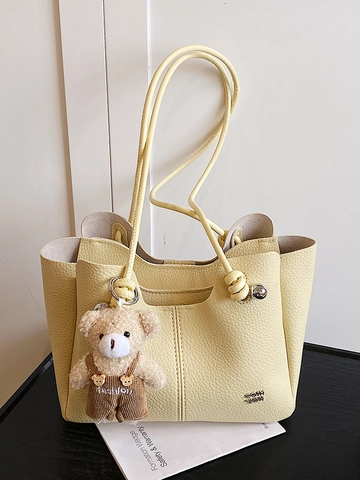 Borsa Tote in PU con Motivo Litchi da Donna Borsa a Tracolla Casual Pendolare Versatile Elegante Grande Capacità