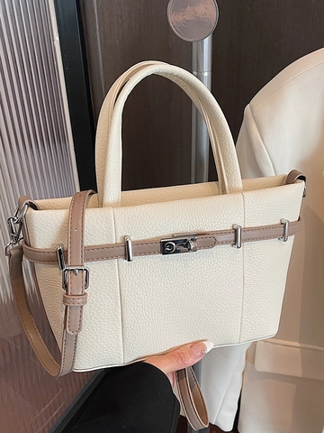 Elegante PU Leren Beuteltas Met Litchi Korrel Voor Dames Zakelijke Handtas Met Metalen Slot En Verstelbare Schouderband