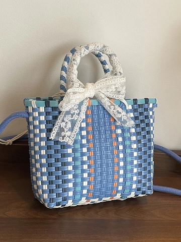 Bolso De Cesta De Verduras Tejido A Mano Fresco Para Mujer Color De Contraste Bolso Bandolera Pastoral Con Lazo De Encaje Bolso Pequeño Playa