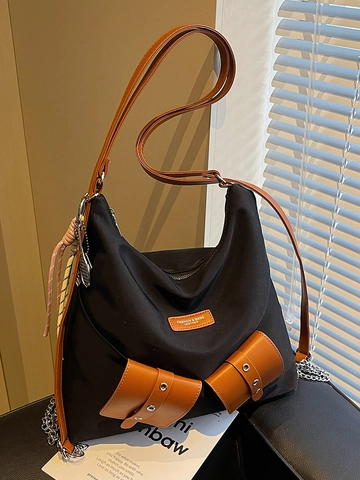 Borsa a Tracolla da Donna in Pelle PU Grande Capacità Zaino Tote Trendy Street Style Casual Patchwork Borsa a Catena