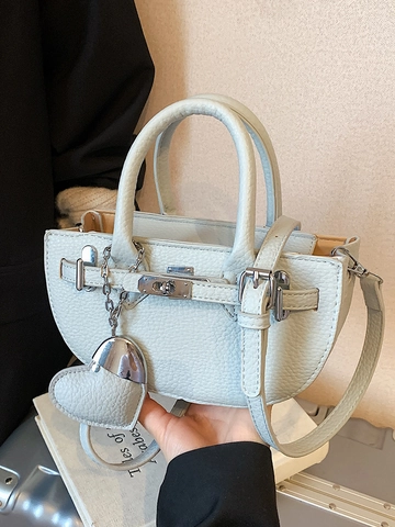 Damen Lychee-Muster Halbrund Handtasche Mode PU Leder Umhängetasche Mit Metallschloss Herzanhänger Urban Messenger Tasche