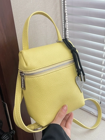Borsa a Tracolla da Donna Mini in Pelle PU alla Moda Grana di Litchi Piccola Borsa a Mano Quadrata con Ciondolo a Cuore