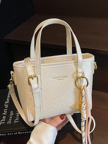 Women Fashion PU Leather Bucket Bag Urban Minimalist Solid Color Stitching Handbag Versatile Shoulder Crossbody Bag