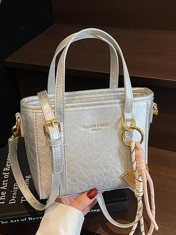 Women Fashion PU Leather Bucket Bag Urban Minimalist Solid Color Stitching Handbag Versatile Shoulder Crossbody Bag