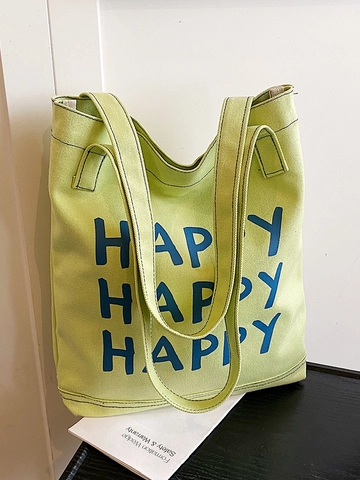 Koreanischer Ins-Stil Canvas-Einkaufstasche Mit Großem Fassungsvermögen Für Damen Studenten Buchstabendruck Lässige Umhängetasche
