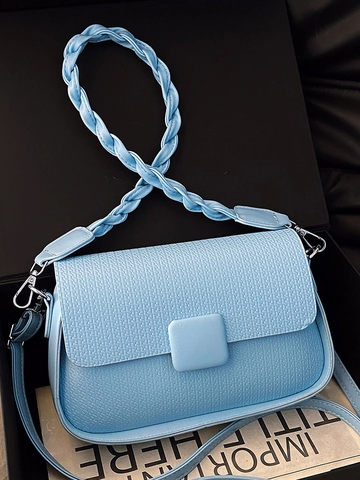 Women PU Leather Crossbody Bag Woven Texture Square Buckle Small Square Shoulder Bag Elegant Commuting Handbag Daily Purse
