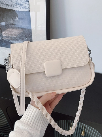 Women PU Leather Crossbody Bag Woven Texture Square Buckle Small Square Shoulder Bag Elegant Commuting Handbag Daily Purse
