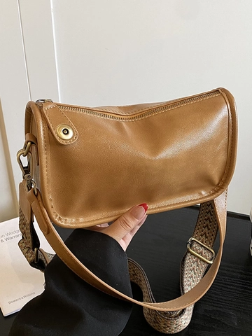Bolso de Axila de Cuero PU Vintage para Mujer Bolso Bandolera de Moda Con Correa Ancha Bordada Retro Bolso de Hombro Pequeño