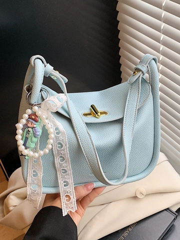 Sac Bandoulière Doux en Cuir PU pour Femmes Mode Sac Oreiller Grain de Galet Avec Dentelle Perle Artificielle Charme de Dessin Animé