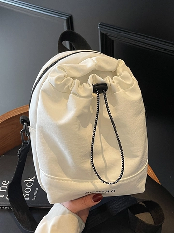 Bolso Bandolera con Cordón Estilo Japonés Mini Mochila de Lona Ligera Minimalista Urbano Color Sólido Pequeño Hombro