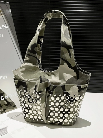 Dames Punk Rock Klinknagels Schoudertas Mode PU Leder Onderarm Tote Bag Chique Metalen Geklonken Y2K Handtas