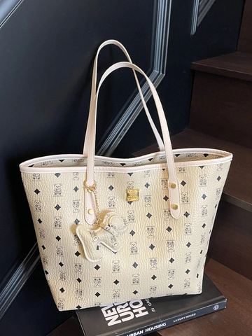 Damen PU Leder Tote Bag Große Kapazität Bären Druck Klassisches Rautenmuster Urbaner Minimalistischer Schultertasche Pendler Handtasche