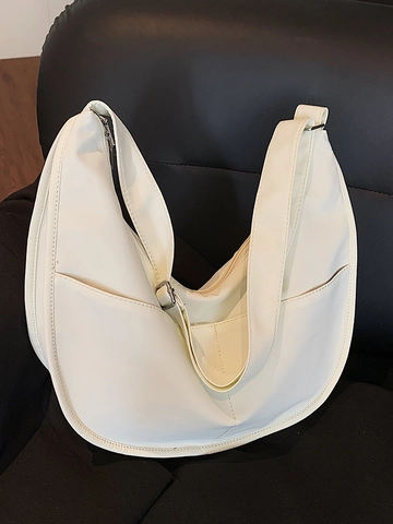 Women Casual Large Capacity Crescent Crossbody Bag Minimalist PU Leather Solid Color Dumpling Hobo Bag With Adjustable Strap