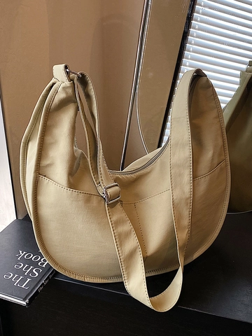Women Casual Large Capacity Crescent Crossbody Bag Minimalist PU Leather Solid Color Dumpling Hobo Bag With Adjustable Strap