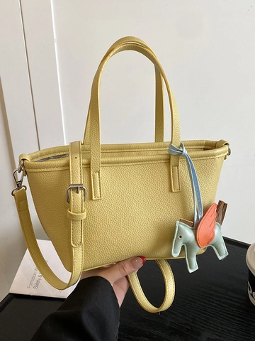 Women Minimalist PU Leather Bucket Bag Pebble Grain Crossbody Bag With Decorative Pegasus Charm Elegant Daily Commute Handbag
