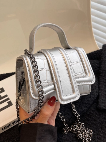 Mini Sac Carré Chic Motif Crocodile Femmes Cuir PU Chaîne Métallique Sac Bandoulière Petite Rabat pour Fête Quotidien