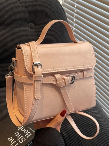 Damen Minimalistische PU Leder Kleine Quadratische Umhängetasche Henkeltasche Mode Pendeln Tasche Mit Klappe Gürtelschnalle