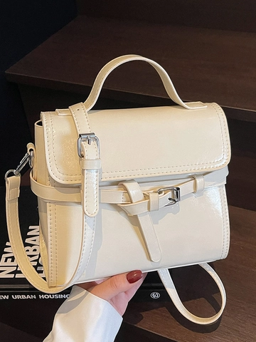 Damen Minimalistische PU Leder Kleine Quadratische Umhängetasche Henkeltasche Mode Pendeln Tasche Mit Klappe Gürtelschnalle