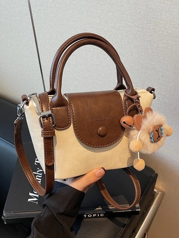 Sac à Épaule Vintage en Cuir PU pour Femmes Fashion Tote Bag avec Breloque en Peluche pour le Bureau et l'Usage Quotidien Sac à Main