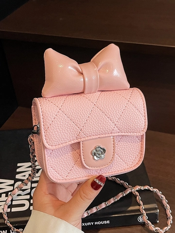 Elegante Dames Mini Strik Ketting Schoudertas Doorgestikt PU Leer Camellia Gesp Kleine Vierkante Schoudertas Zoete Mode