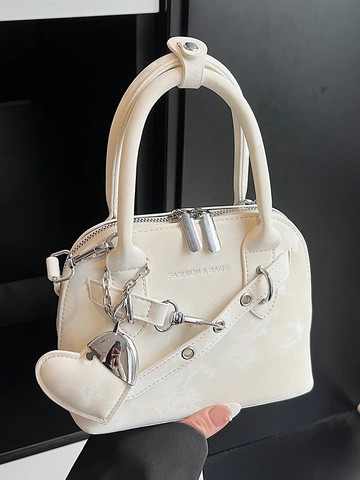Trendy PU Lederen Schelptas Voor Dames Minimalistische Harthanger Zilveren Ketting Handtas Koreaanse Stijl Crossbody Schoudertas Woon-werkverkeer Tas