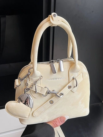 Trendy PU Lederen Schelptas Voor Dames Minimalistische Harthanger Zilveren Ketting Handtas Koreaanse Stijl Crossbody Schoudertas Woon-werkverkeer Tas