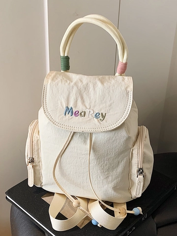 Dames Koreaanse Mode Mini Nylon Rugzak Casual Minimalistisch Letter Borduurwerk Trekkoord Handtas Veelzijdige Reizen Woon-werkverkeer Schooltas