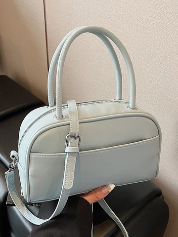 Bolso Almohada Boston de Cuero PU Minimalista Urbano para Mujer Bolso de Mano de Color Sólido Versátil Con Correa de Hombro Desmontable Bolso Bandolera de Moda
