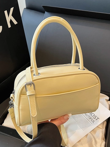 Bolso Almohada Boston de Cuero PU Minimalista Urbano para Mujer Bolso de Mano de Color Sólido Versátil Con Correa de Hombro Desmontable Bolso Bandolera de Moda