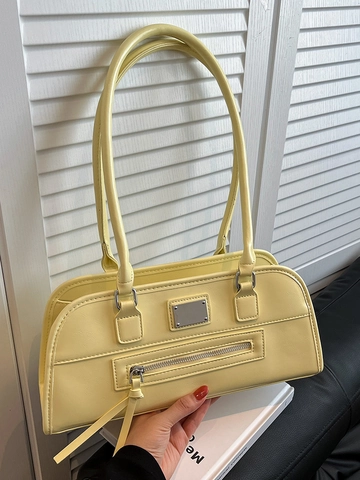 Minimalist PU Leather Underarm Shoulder Bag For Women Fashion Commuting Handbag With Metal Plate Decor And Tassel Zipper