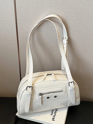 Bolso Boston De Axila De Cuero PU Minimalista Color Sólido Vintage Bolso De Hombro Premium Elegante Bolso De Mano Para Mujer