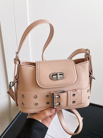 Bolso Cubo de Cuero PU Estilo Milenario Y2K para Mujer Decoración de Cinturón con Ojales Punk Bolso de Hombro Moda