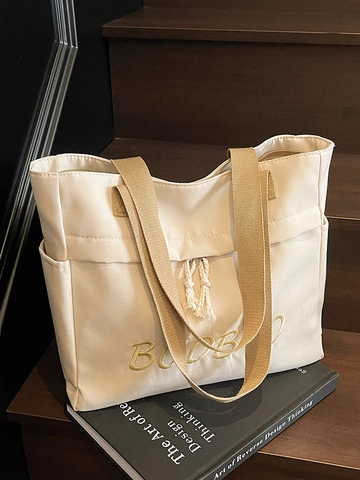 Borsa Tote da Donna in Tessuto di Grande Capacità Con Ricamo di Lettere Borsa a Tracolla Casual per Pendolarismo Quotidiano
