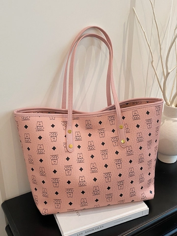 Borsa Tote da Donna Grande Capacità in Pelle PU Stampa Orso Moda Borsa a Spalla Casual Versatile Pendolare Shopping