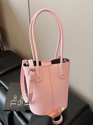 Women Pebbled PU Leather Bucket Bag Stitching Handbag With Adjustable Strap Daily Commuter Shoulder Bag Multi Colors