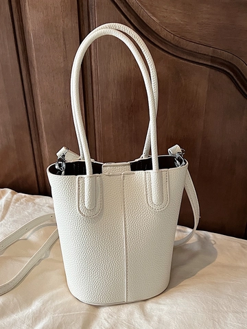 Women Pebbled PU Leather Bucket Bag Stitching Handbag With Adjustable Strap Daily Commuter Shoulder Bag Multi Colors
