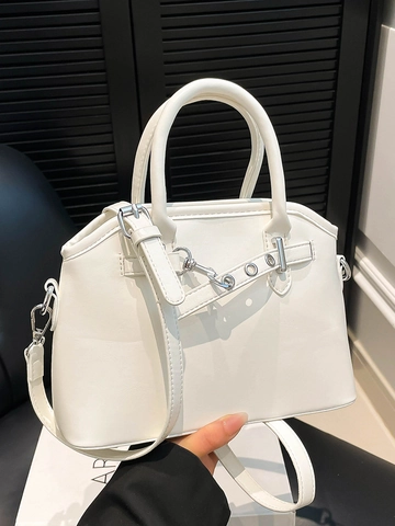 Bolso de Mano para Mujer de Cuero PU con Cera de Aceite de Estilo Coreano Bolso Bandolera Sencillo de Color Sólido con Correa Ajustable