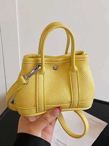 Women Mini Litchi Grain PU Leather Tote Crossbody Bag Handbag Dual Handles Removable Strap Metal Stud Small Square Purse