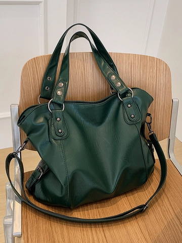 Sac Cabas Rétro en Cuir PU Grande Capacité pour Femme Minimaliste Sac à Bandoulière Souple Décontracté Fourre-tout Rivet